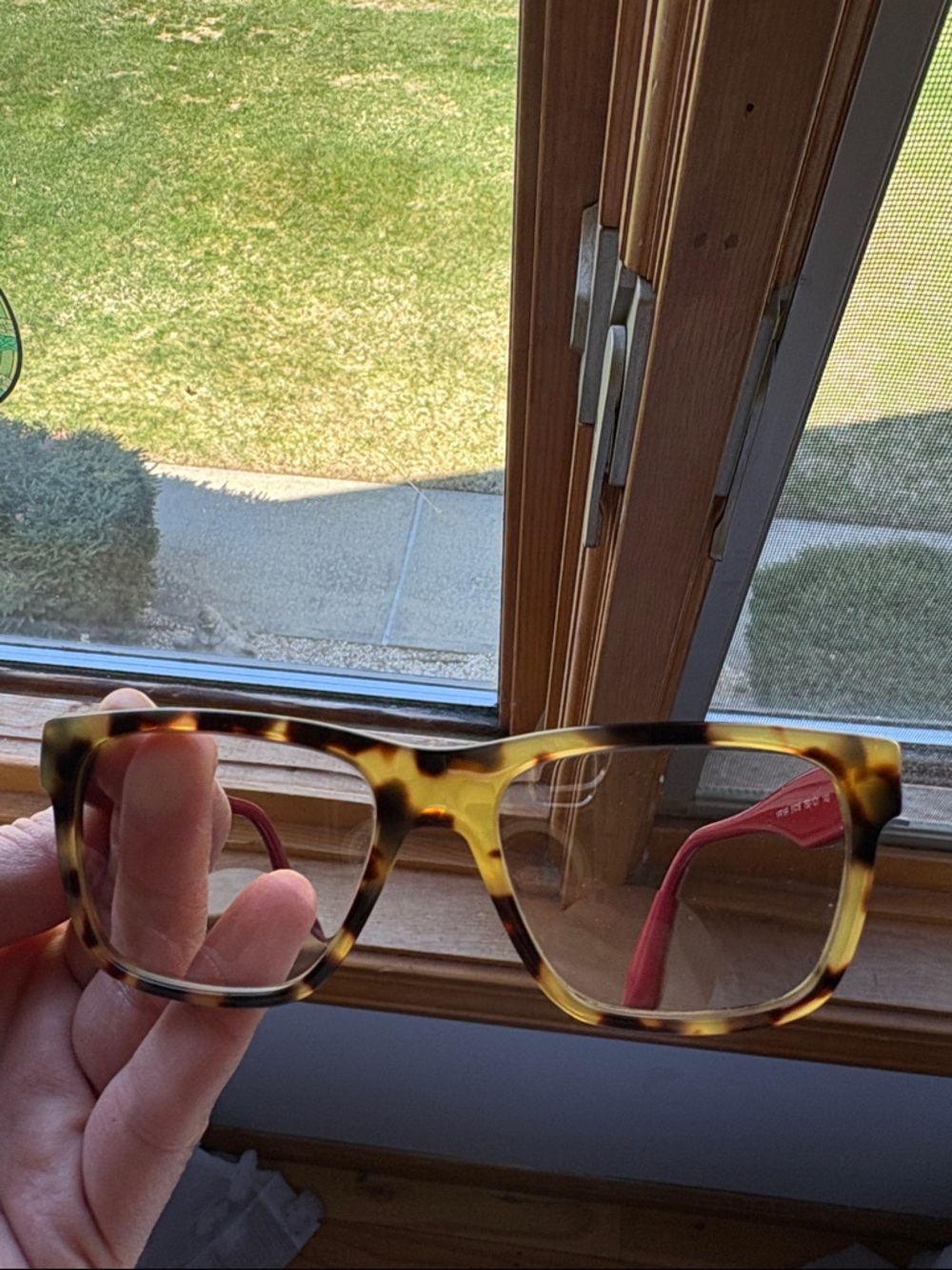 Prada Tortoiseshell Square Frame Eyeglasses with Red Temples